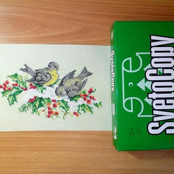 New Handmade Embroidered picture "Titmice " 26 cm x 16 cm Cross Stitch - Picture 2 of 4